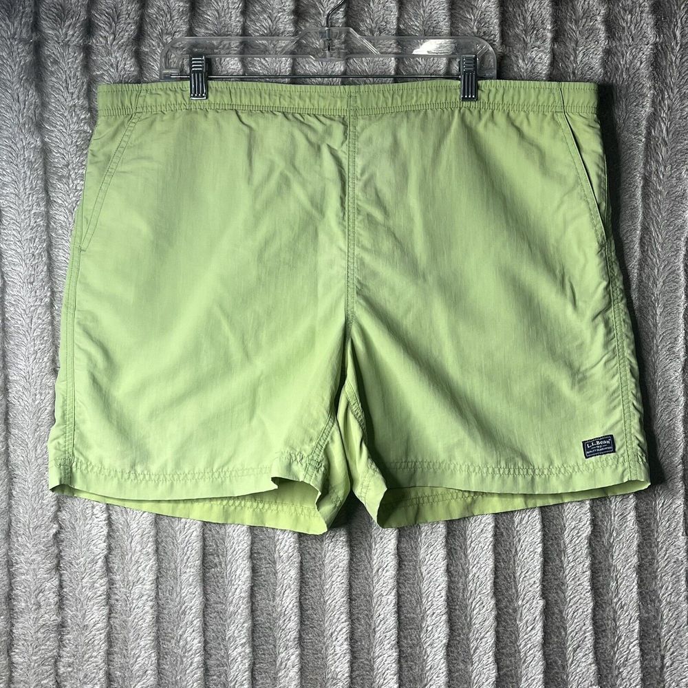 LL Bean Men's Classic Supplex Nylon Board Shorts Lined Large‎ Green Pocketed